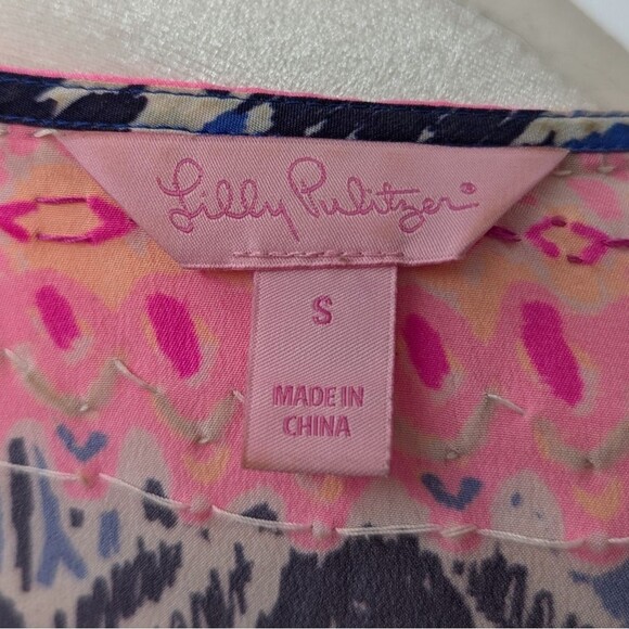 Lilly Pulitzer Beaded 100% Silk Pink Blue Renato Dinner Tunic Oh My Cod Large - Picture 9 of 15